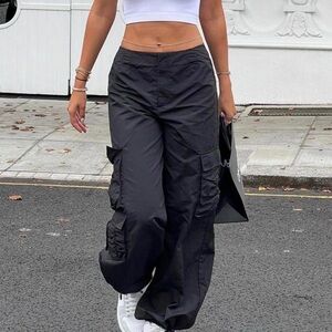 Zara Black Cargo Parachute Pants